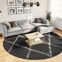 vidaXL Teppich Shaggy Hochflor Modern Schwarz und Creme &Oslash; 280 cm