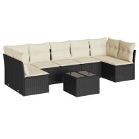 vidaXL 8-tlg. Garten-Sofagarnitur mit Kissen Schwarz Poly Rattan