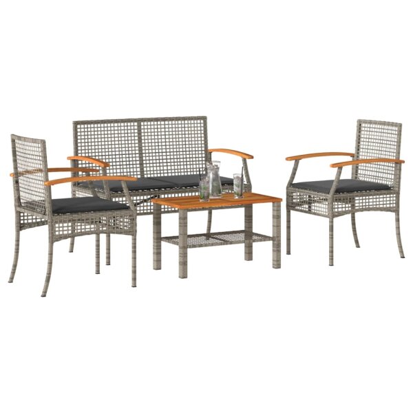 vidaXL 4-tlg. Garten-Lounge-Set mit Kissen Grau Poly Rattan