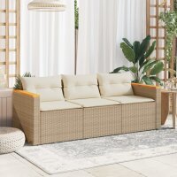 vidaXL Gartensofa mit Kissen 3-Sitzer Beige Poly Rattan