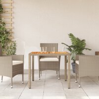 vidaXL Gartentisch Beige 90x90x75 cm Poly Rattan Akazienholz