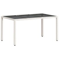 vidaXL Gartentisch mit Glasplatte Weiß 150x90x75 cm...