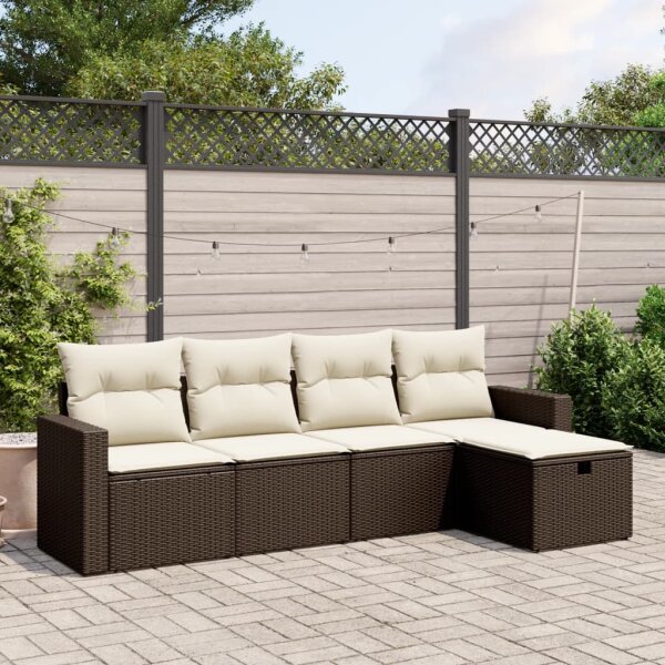 vidaXL 5-tlg. Garten-Sofagarnitur mit Kissen Braun Poly Rattan