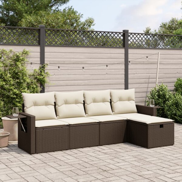 vidaXL 5-tlg. Garten-Sofagarnitur mit Kissen Braun Poly Rattan