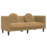 vidaXL Sofa mit Kissen 2-Sitzer Braun Samt