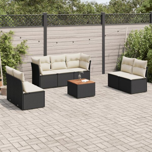 vidaXL 8-tlg. Garten-Sofagarnitur mit Kissen Schwarz Poly Rattan