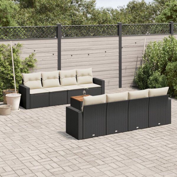 vidaXL 9-tlg. Garten-Sofagarnitur mit Kissen Schwarz Poly Rattan