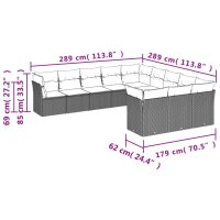 vidaXL 11-tlg. Garten-Sofagarnitur mit Kissen Braun Poly Rattan