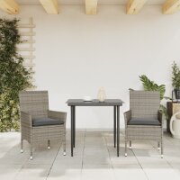 vidaXL Gartenst&uuml;hle mit Kissen 2 Stk. Grau Poly Rattan