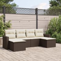 vidaXL 6-tlg. Garten-Sofagarnitur mit Kissen Braun Poly Rattan