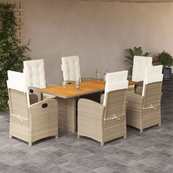 vidaXL 7-tlg. Garten-Essgruppe mit Kissen Beigemischung Poly Rattan