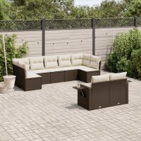 vidaXL 9-tlg. Garten-Sofagarnitur mit Kissen Braun Poly Rattan