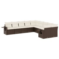 vidaXL 10-tlg. Garten-Sofagarnitur mit Kissen Braun Poly...