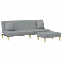 vidaXL Schlafsofa 2-Sitzer mit Kissen und Fu&szlig;hocker Hellgrau Stoff