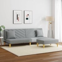 vidaXL Schlafsofa 2-Sitzer mit Kissen und Fu&szlig;hocker Hellgrau Stoff