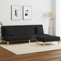 vidaXL Schlafsofa 2-Sitzer mit Kissen und Fu&szlig;hocker Schwarz Stoff