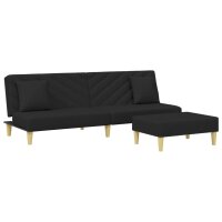 vidaXL Schlafsofa 2-Sitzer mit Kissen und Fu&szlig;hocker Schwarz Stoff