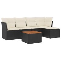 vidaXL 6-tlg. Garten-Sofagarnitur mit Kissen Schwarz Poly Rattan