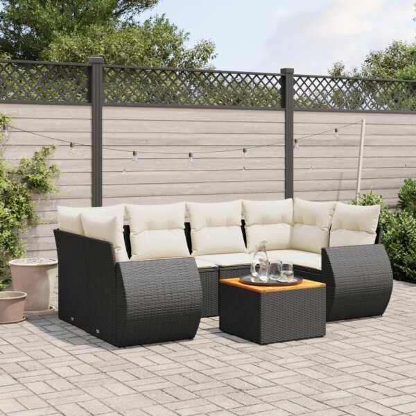 vidaXL 7-tlg. Garten-Sofagarnitur mit Kissen Schwarz Poly Rattan