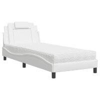 vidaXL Bett mit Matratze Weiß 90x200 cm Kunstleder