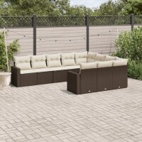 vidaXL 10-tlg. Garten-Sofagarnitur mit Kissen Braun Poly...