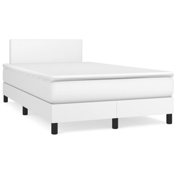 vidaXL Boxspringbett mit Matratze &amp; LED Wei&szlig; 120x190 cm Kunstleder