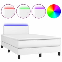 vidaXL Boxspringbett mit Matratze &amp; LED Wei&szlig; 120x190 cm Kunstleder