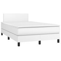 vidaXL Boxspringbett mit Matratze &amp; LED Wei&szlig; 120x190 cm Kunstleder