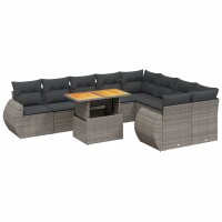 vidaXL 10-tlg. Garten-Sofagarnitur mit Kissen Grau Poly...