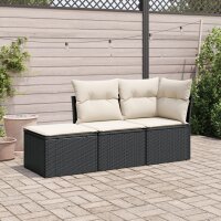 vidaXL 3-tlg. Garten-Sofagarnitur mit Kissen Schwarz Poly...