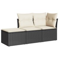 vidaXL 3-tlg. Garten-Sofagarnitur mit Kissen Schwarz Poly...