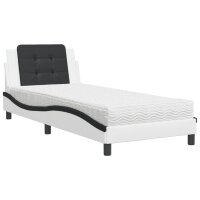 vidaXL Bett mit Matratze Wei&szlig; und Schwarz 80x200 cm Kunstleder