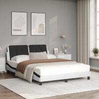 vidaXL Bett mit Matratze Wei&szlig; und Schwarz 140x200 cm Kunstleder