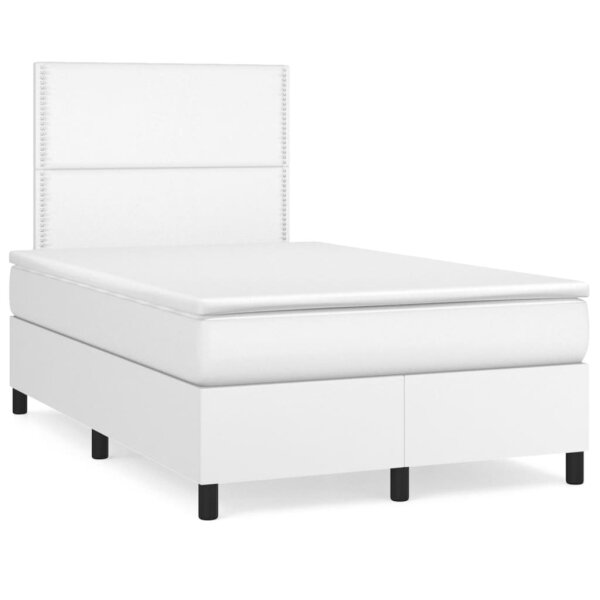 vidaXL Boxspringbett mit Matratze &amp; LED Wei&szlig; 120x190 cm Kunstleder