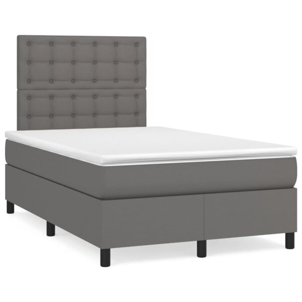 vidaXL Boxspringbett mit Matratze &amp; LED Grau 120x190 cm Kunstleder