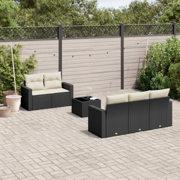 vidaXL 6-tlg. Garten-Sofagarnitur mit Kissen Schwarz Poly Rattan