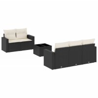 vidaXL 6-tlg. Garten-Sofagarnitur mit Kissen Schwarz Poly Rattan