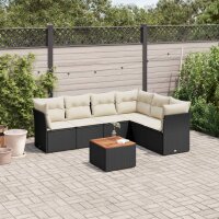 vidaXL 7-tlg. Garten-Sofagarnitur mit Kissen Schwarz Poly...