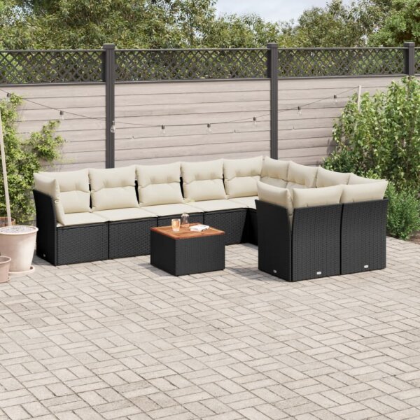 vidaXL 10-tlg. Garten-Sofagarnitur mit Kissen Schwarz Poly Rattan