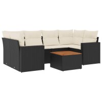 vidaXL 7-tlg. Garten-Sofagarnitur mit Kissen Schwarz Poly Rattan