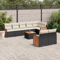 vidaXL 9-tlg. Garten-Sofagarnitur mit Kissen Schwarz Poly Rattan