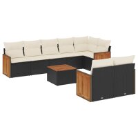 vidaXL 9-tlg. Garten-Sofagarnitur mit Kissen Schwarz Poly Rattan