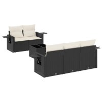 vidaXL 6-tlg. Garten-Sofagarnitur mit Kissen Schwarz Poly Rattan