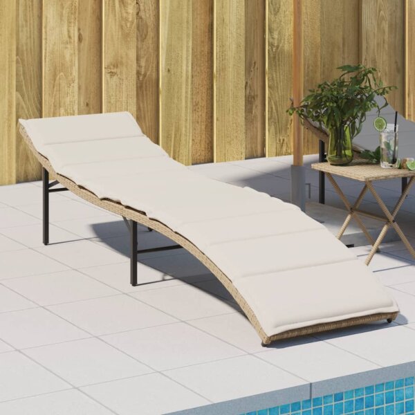 vidaXL Sonnenliege mit Kissen Beige 55x199x50 cm Poly Rattan