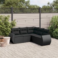 vidaXL 5-tlg. Garten-Sofagarnitur mit Kissen Schwarz Poly Rattan