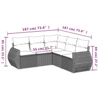 vidaXL 5-tlg. Garten-Sofagarnitur mit Kissen Schwarz Poly Rattan