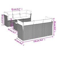 vidaXL 7-tlg. Garten-Sofagarnitur mit Kissen Schwarz Poly Rattan