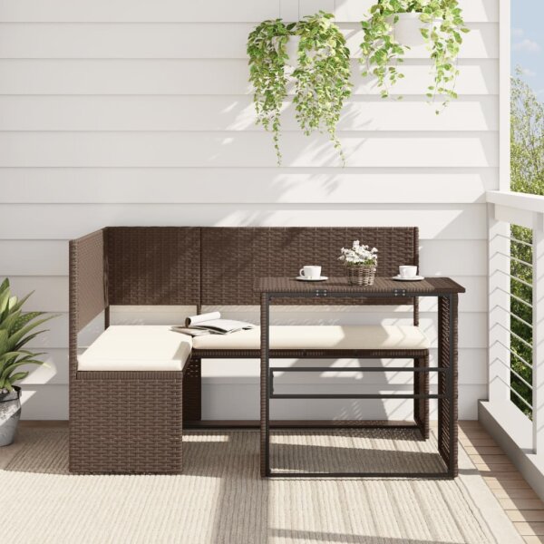 vidaXL Gartensofa in L-Form mit Tisch und Kissen Braun Poly Rattan