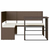 vidaXL Gartensofa in L-Form mit Tisch und Kissen Braun Poly Rattan