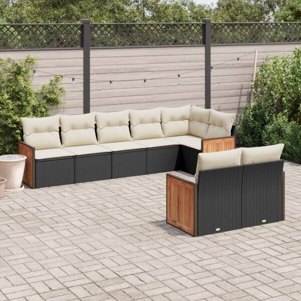 vidaXL 8-tlg. Garten-Sofagarnitur mit Kissen Schwarz Poly Rattan